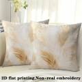 1pc Feather Print Throw Pillow Cover, Gold Gray White Polyester Square Cushion Case for Sofa Living Room Car Home Decor. 