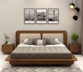 Lotus Premium Ash Wood Bed with Brass Inlay
(King Size, Teak Finish). 