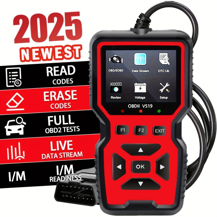 2024 V519 Professional OBD2 Scanner - USB-powered, real-time data diagnostic tool for checking engine lights in most cars