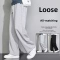 Men's Grey Loose-fit Straight-leg Casual Pants Summer Lightweight Draped Wide-leg Sweatpants For Men Comfortable Long Pants. 