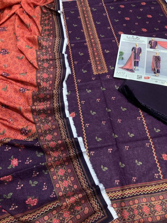 100% original MTF digital printed kainat khadar 3piece unstitch dresses