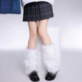 Women's Artificial Fur Leg Warmers Japanese Lolita Autumn And Winter Black And White Knitted Socks Leg Warmers For Women. 