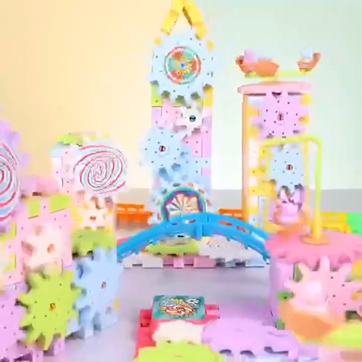 Electric Building Block Gear Toy Set 83 Pcs DIY Plastic Brick Toys Colorful Building Block Large Particle Electric Gear Rotating Assembly Block Children Early Education Puzzle Fun Learning Blocks Gift for Kids Boys, Girls and Toddler