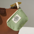 Women's Small Matcha Green Makeup Bag Portable Coin Purse Commuter Lipstick Headphones Storage Bag Double Canvas Chain Key Case.