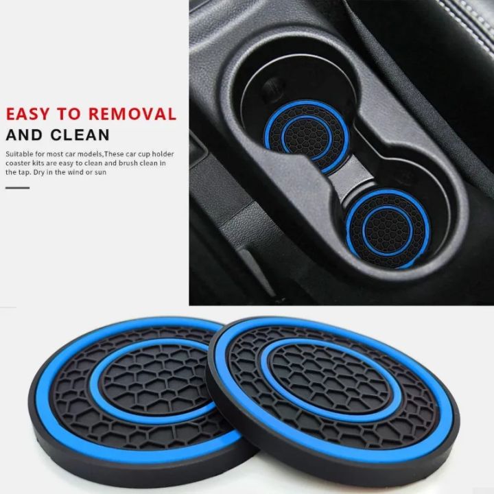 2Pcs%207cm/2.75inch%20Car%20Center%20Console%20Anti%20Slip%20Pad%20Easy%20Clean%20Dustproof%20Coaster%20Pvc%20Double%20Circle%20Honeycomb%20Pattern%20Car%20Interior%20-%20Image%203