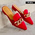 Girls Party Use New Fashion Beautiful Chain Design Semi Heel Shoes | Chail Half Shoes. 