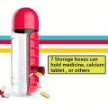 Portable Water Bottle With Built-in Pill Box for Medicines, Vitamins, Perfect for Outdoor, Gym, Fitness, Camping and Traveling. 