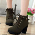 Boots Women Shoes Women Fashion High Heel Lace Up Ankle Boots Ladies Buckle Platform Artificial Leather Shoes bota feminina 2024. 