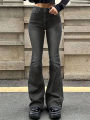 Women Flare Stretch Moustache Jeans Fashion Skinny Bell Bottom High Waist Gray Denim Pants Lady Classic Y2K Punk Long Trousers. 
