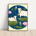 F-Indian Art Cow and Lotus Golden Poster Kraft Club Bar Paper Vintage Poster Wall Art Painting Bedroom Study Stickers. 