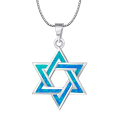 Blue Fire Opal Star of David Pendant Necklace,White K Plated Jewish Jewelry,Unisex Judaica ,Healing Crystal Choker  for. 