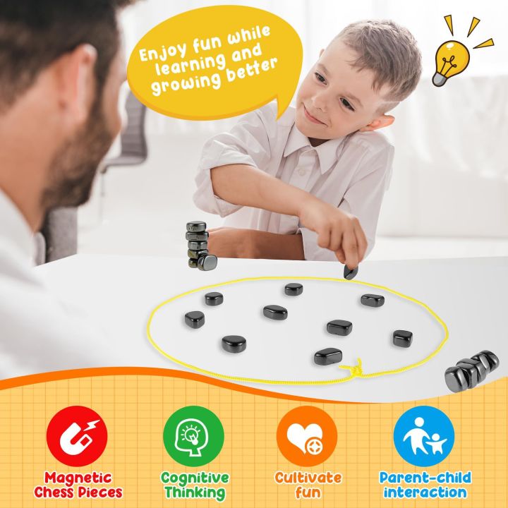 Magnetic Chess Game, Fun Table Top Magnet Game with String, Magnetic Stones Board Game Magnetic Chess Board Game