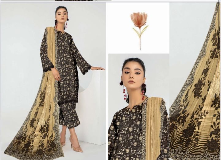 Lawn 3 peice high quality bana dora lawn 90/88 with voil kawn dupatta