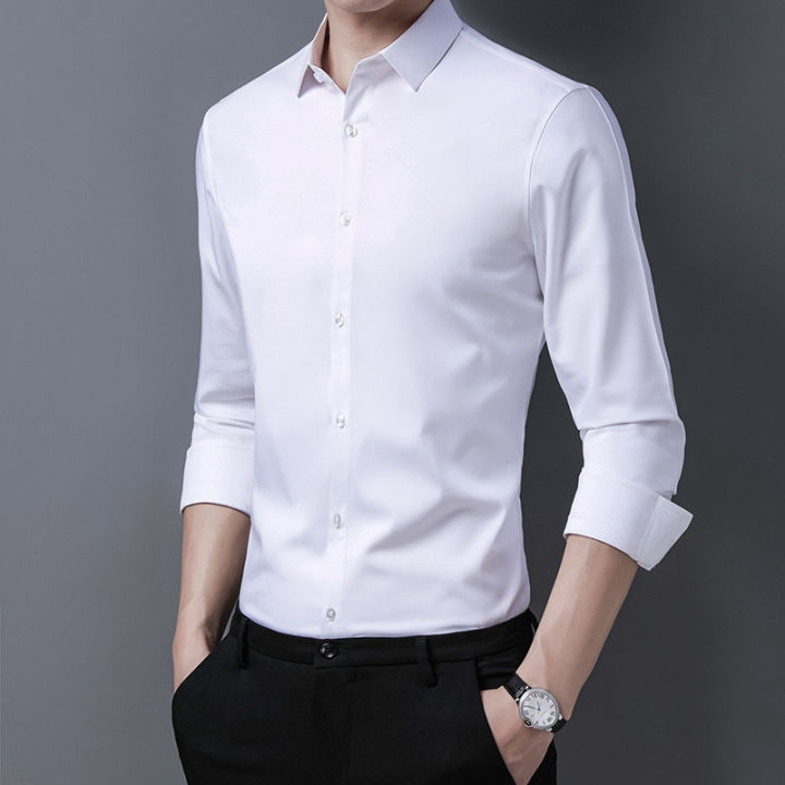 Men's Casual Fashion Business Solid Color Long Sleeved Shirt