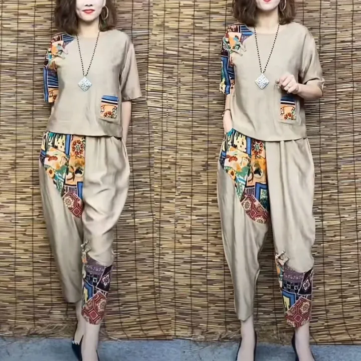 Women's%20Casual%20Suit%20Summer%20New%20Fashion%20Plus%20Size%20Clothing%20Loose%20Cotton%20Linen%20Short%20SleeveTops%20Harlan%20Cropped%20Pants%20Two%20Piece%20Set%20-%20Image%206