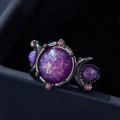 Fashion Female Round Purple Imitation Fire Opal Black Rings for Women Bridal Accessories High Quality Vintage Jewelry .
