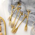 6Pcs Creative Stainless Steel Gold Flatware Fruit Fork Dinnerware Appetizer Snack Dessert Fork Kitchen Tableware Leaf Shape. 