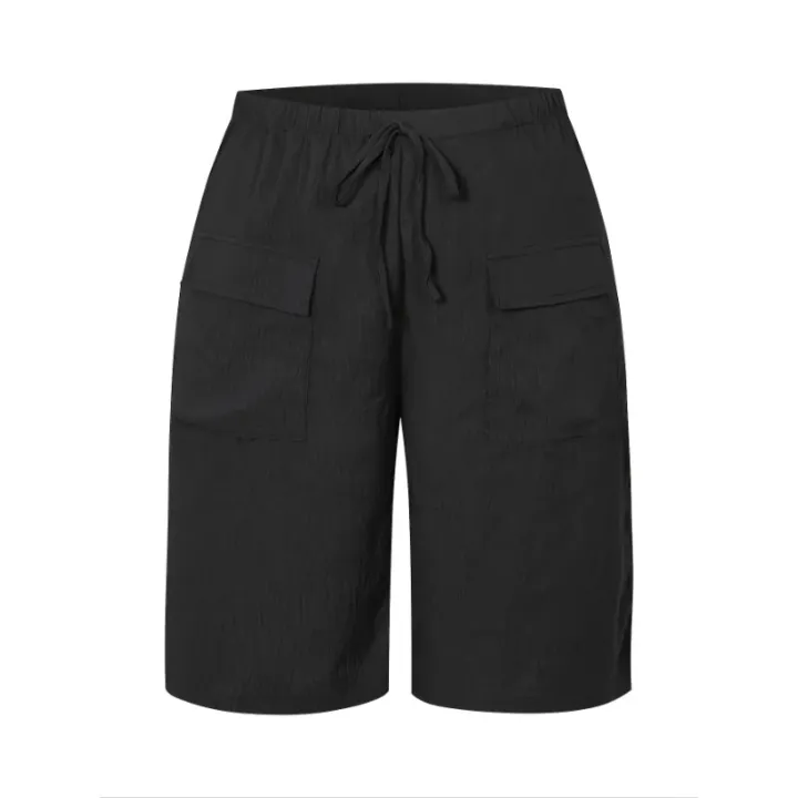 Plus%20Size%201XL-5XL%20New%20Women's%20Casual%20Five-point%20Shorts%20Pocket%20Fake%20Drawstring%20Women%20Clothing%20Beach%20Shorts%20-%20Image%203