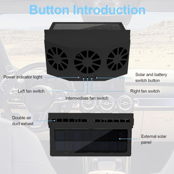 New%203%20Head%20Car%20Exhaust%20Fan%20USB%20Rechargeable%20Solar%20High%20Wind%20Power%20Air%20Circulation%20Cooling%20Heat%20Dissipation%20No%20Tool%20Easy%20Install%20-%20Image%204