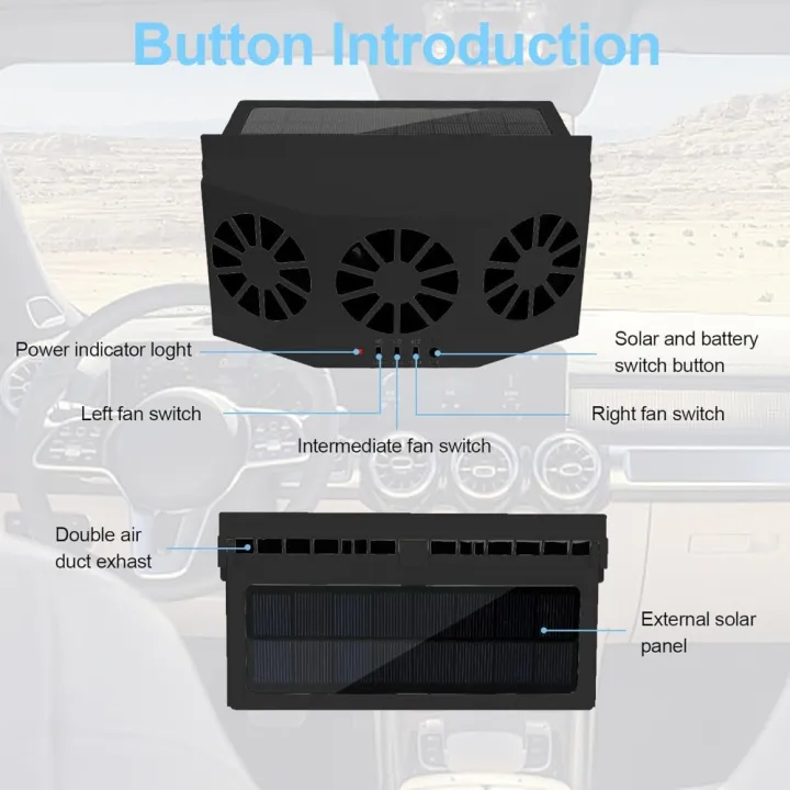 New%203%20Head%20Car%20Exhaust%20Fan%20USB%20Rechargeable%20Solar%20High%20Wind%20Power%20Air%20Circulation%20Cooling%20Heat%20Dissipation%20No%20Tool%20Easy%20Install%20-%20Image%204