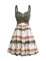 Plus Size Women's Tie Dye Print Dress Mock Button Crossover High Waisted Sleeveless A Line Mini Dress Summer Dresses. 