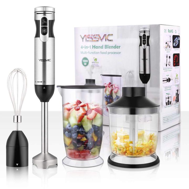 YISSVIC Hand Blender 1000W 700ml Immersion Blender 9 Speed Control 4-in-1