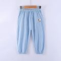 Children Trousers For Boys Girls Cotton Linen Elastic Waist Solid Color Summer Mosquito Pants Kids Clothing Long Pants 100-160cm. 