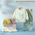 Autumn Baby Cotton 2-Piece Pajama Set Long Sleeve Top High Waist Pants Kids Sleepwear Home Clothes Outfit Boys Girls Underwear.