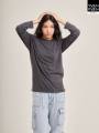 Yuenpuen T-shirt gray black long sleeve round neck no stretch no need to iron plain T-shirt stand collar long sleeve T-shirt women men T-shirt. 
