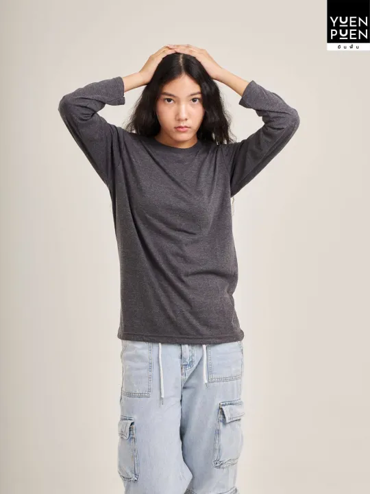 Yuenpuen%20T-shirt%20gray%20black%20long%20sleeve%20round%20neck%20no%20stretch%20no%20need%20to%20iron%20plain%20T-shirt%20stand%20collar%20long%20sleeve%20T-shirt%20women%20men%20T-shirt%20-%20Image%203