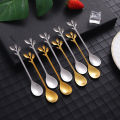 6PCS Creative Personality Stainless Steel Gold Spoons Tree Leaf Spoon Coffee Spoon Tea Spoon Home Restaurant Dessert Cutlery Set. 