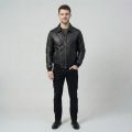 Men’s Faux Leather Bomber Jacket – Full Zip, Brown/Black - Image 10