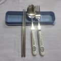 Cartoon Stainless Steel Spoon Fork Chopsticks Portable Suit Cute Kid. 