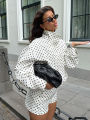 HH Elegant Women's Polka Dot Jackets Shorts Sets 2025 Stand Collar Drawstring Jacket+High Waist Shorts Lady Street Outfits.