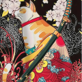 Japanese Cat Kimono Haori Cardigan Sakura Pattern Ukiyo-e Style Open Front Streetwear Harajuku Coat For Cosplay Party Tops.