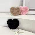 Simple Styles Plush Heart-shaped Handbags Women Handbag Diagonal Crossbody Bag Peach Heart Versatile Fashion Wallet. 