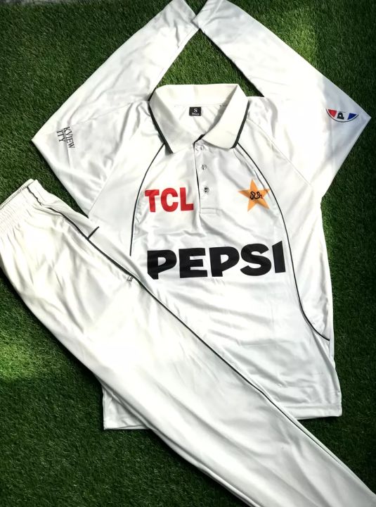 Pakistan Cricket Team Test Kit Full Sleeve White For Men and kid's 2024 jersey & trouser