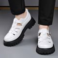 Men's Comfortable Sandals 2026 New Summer Wear Leather High-end Brand Hollow Hole Height Increased By 5cm Sandal Shoes. 
