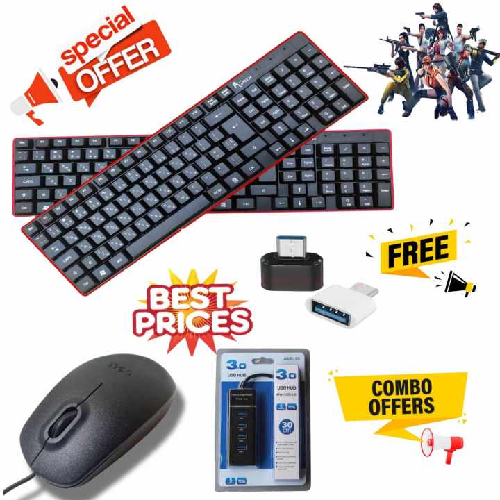 USB keyboard optical mouse &hub with free otg gaming Comb package