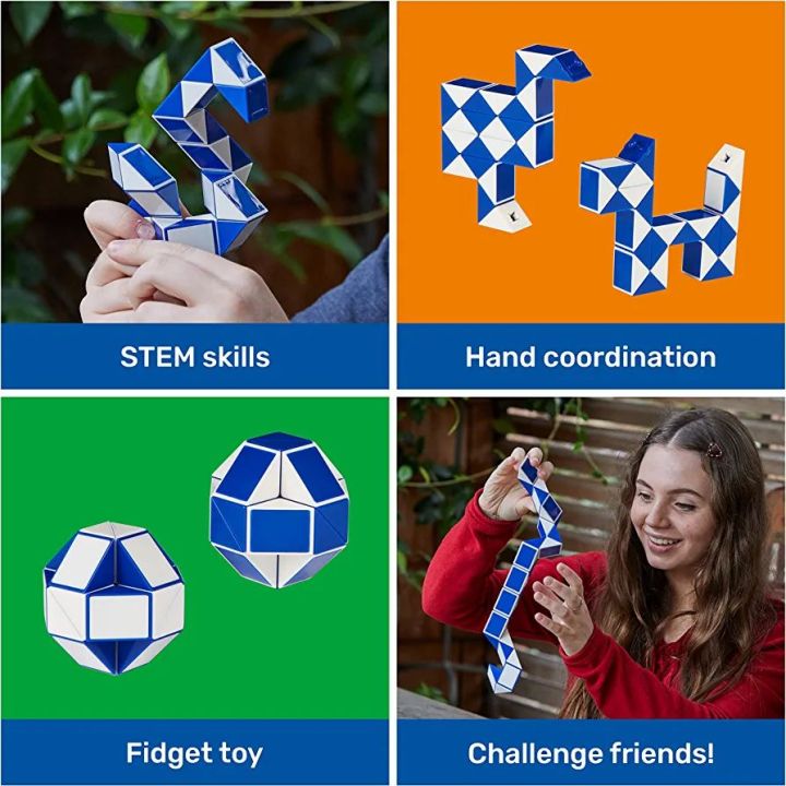 Rubik’s Connector Snake, Cubes 3D Puzzle Game Stress Relief Fidget Toy Activity Cube Travel Game Gift Idea, for Adults & Kids Ages 8 and up