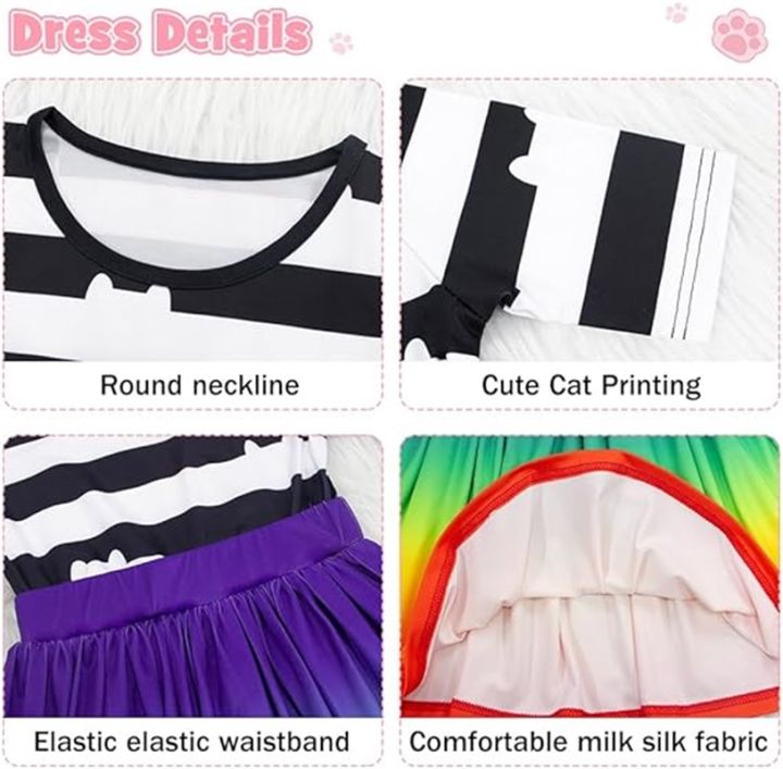 Cartoon%20Girls%20Princess%20Clothing%20Rainbow%20Print%20Cat%20Striped%20Dress%20With%20Headband%20Halloween%20Cosplay%20Birthday%20Party%20Clothes%203-8%20Year%20-%20Image%207