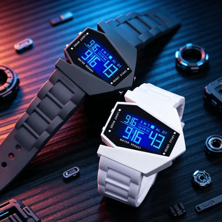 Night light multifunctional student watch square fighter plane watch men's and women's sports couple watch children's watch