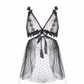 Lingerie Polka Dot Lace Sleepwear Women's Nightie V-neck See Through Gauze  Night Dress Ladies Nightgown Nightwear XL. 
