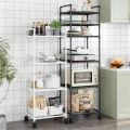 Floor-Standing Microwave Storage Rack Multi Layer Shelf Kitchen With Pulley Trolley Punch-Free Easy To Assemble Kitchen Storage. 