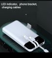 10000 mAh ပါဝါဘန့် #portable Charger Power Bank 10000mAh - Universal Power Bank with built-in Cables Included (White), ဖုန်းအားလုံးအတွက် အားသွင်းကြိုး ၃ မျိုးပါပြီး။. 