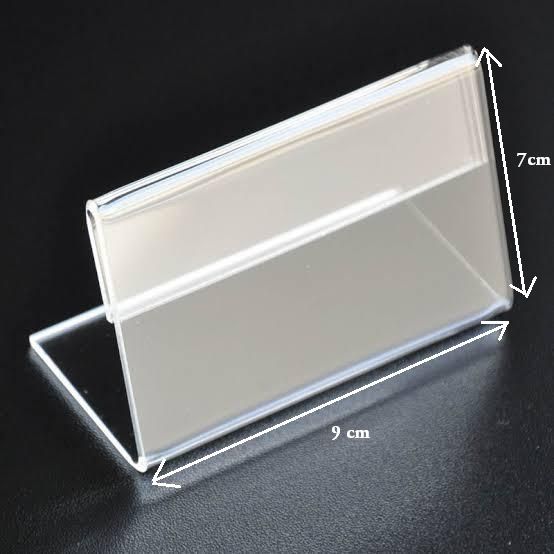 10pcs Clear Acrylic Sign Display Holder with Vertical Slanted Back, L Shape Clear Price Sign Stands Name Card Label Counter Top Stand for Restaurants Hotels Stores (9cm x 7cm)