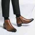 Classic Black Men's Chelsea Boots British Style Pointed Toe Leather Ankle Boots Man Slip-on Boots Zip High Top Dress Shoes Man.