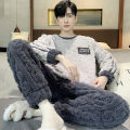 Autumn and Winter New Men's Coral Fleece Thermal Underwear Pajamas Homewear Suit Teenagers Thickened Facecloth Pajamas Homewear. 