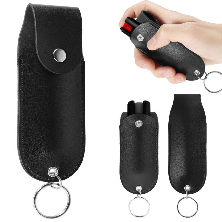 Pepper Spray Pouch PU Leather Pepper Spray Holster Mini Portable Top Flap Pepper Spray Holder Self Defense Spray Keychain