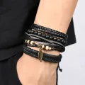 4Pcs/ Set Braided Wrap Leather Bracelets for Men Vintage Life Tree Rudder Charm Wood Beads Ethnic Tribal Wristband Rope Bracelet. 